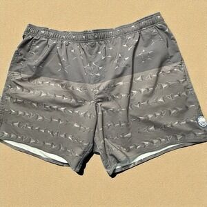 Men's AFTCO XXL Fishing Shorts Gray Shark Tooth American Flag‎ Swim Trunks